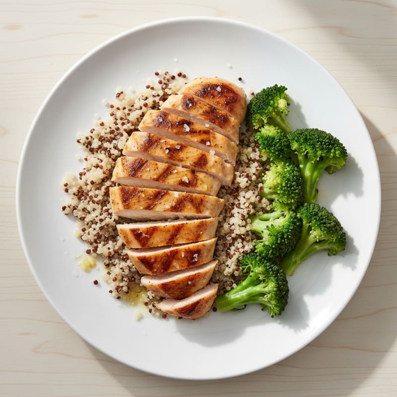 Grilled Chicken Breast with Quinoa and Steamed Broccoli