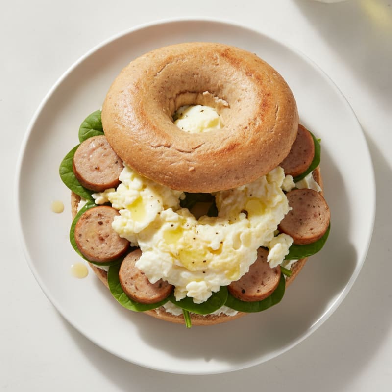 Egg White and Chicken Sausage Bagel with Cream Cheese