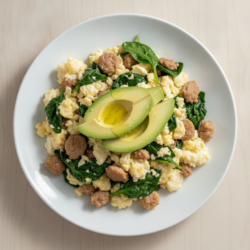 Egg White Scramble with Turkey Sausage and Spinach