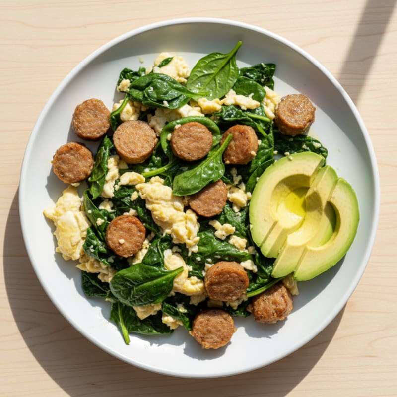 Egg White Scramble with Spinach and Turkey Sausage