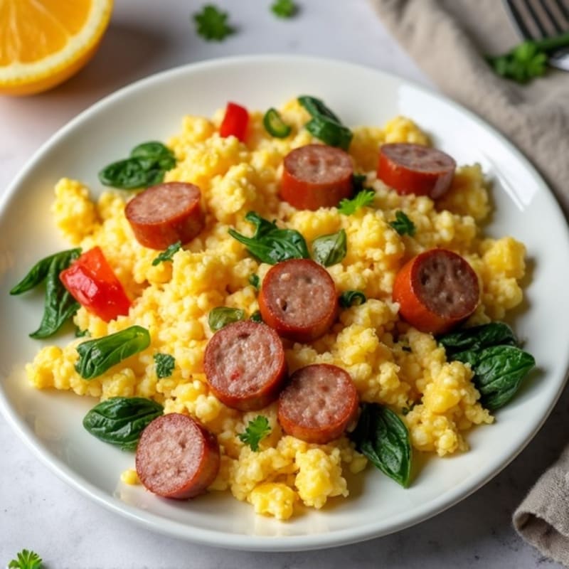 Egg White Veggie Scramble with Turkey Sausage