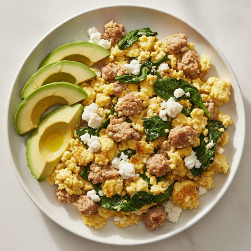 Cottage Cheese Scramble with Turkey and Spinach