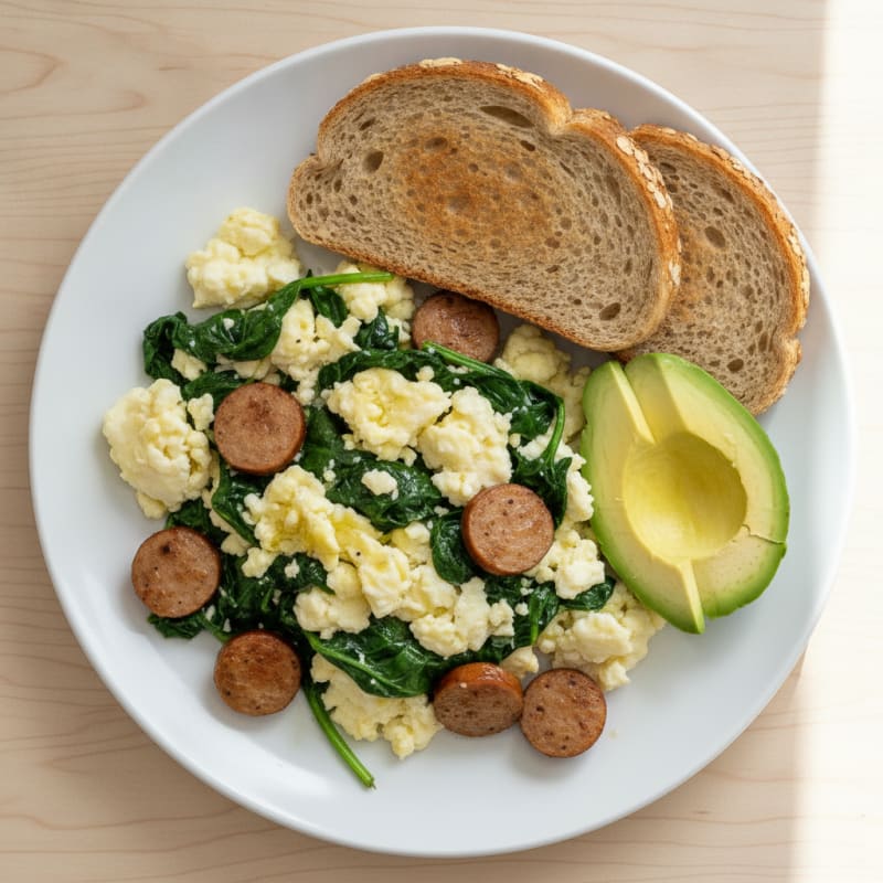 Egg White Scramble with Turkey Sausage and Spinach
