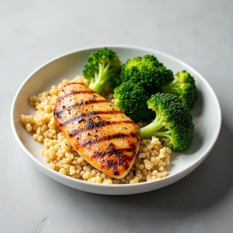 Grilled Chicken Breast with Quinoa and Steamed Broccoli
