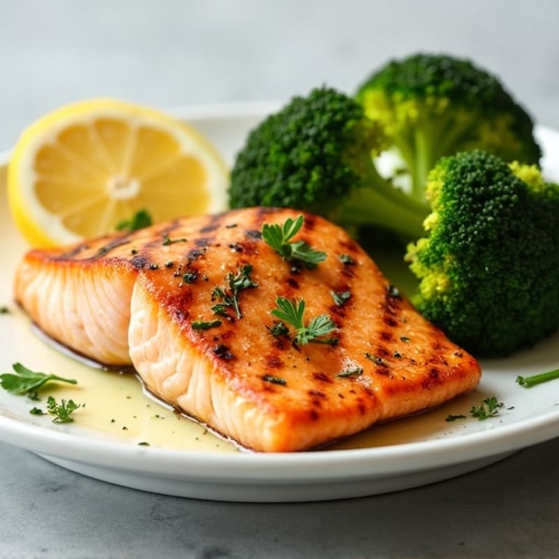 Lemon Herb Grilled Salmon with Crispy Roasted Broccoli