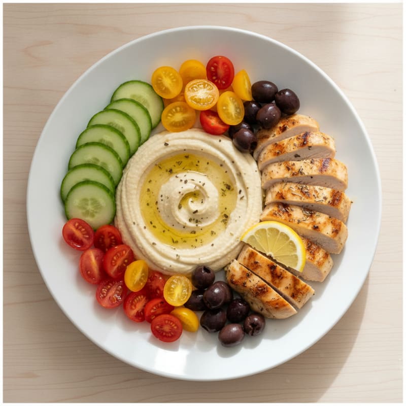 Mediterranean Grilled Chicken and Hummus Platter