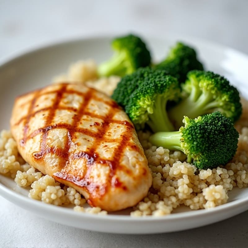 Grilled Chicken Breast with Quinoa and Steamed Broccoli