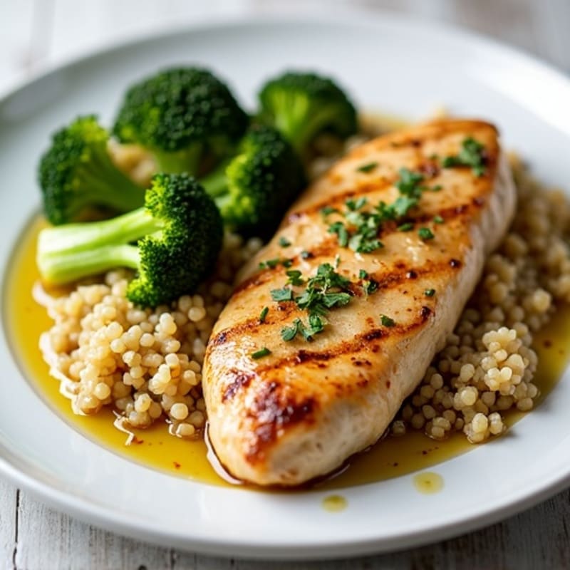 Grilled Chicken Breast with Quinoa and Roasted Broccoli