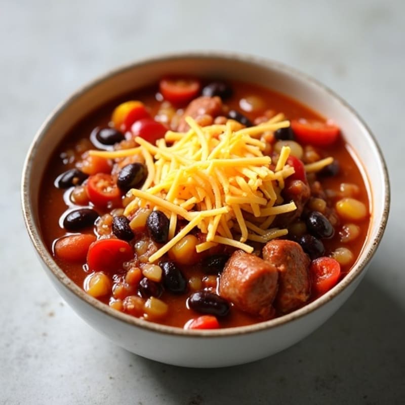 Hearty Lean Turkey Chili with Chicken Sausage and Melted Cheese