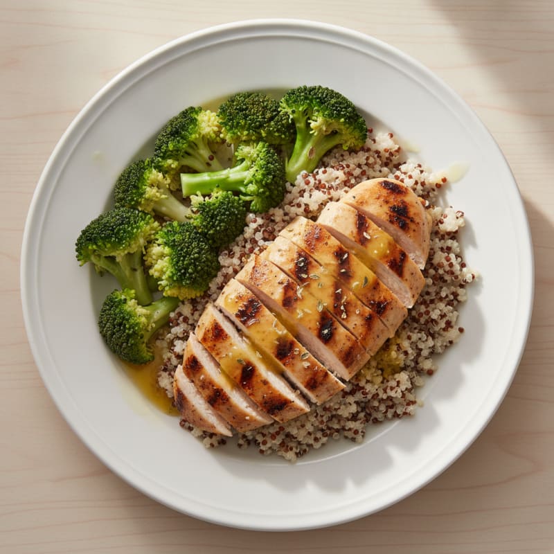 Grilled Chicken Breast with Quinoa and Steamed Broccoli