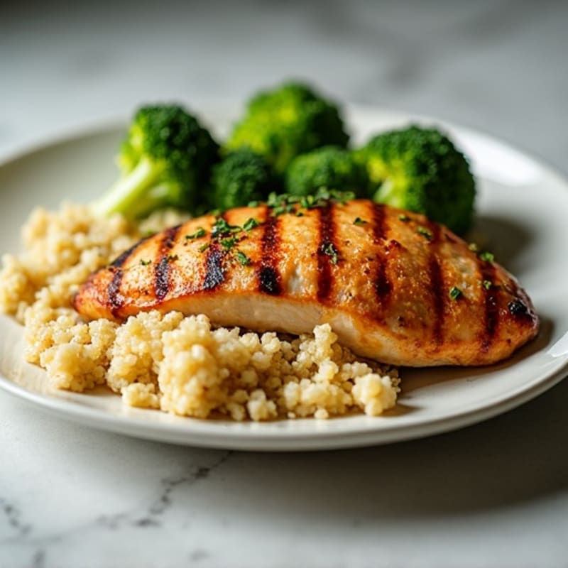 Grilled Chicken Breast with Quinoa and Roasted Broccoli