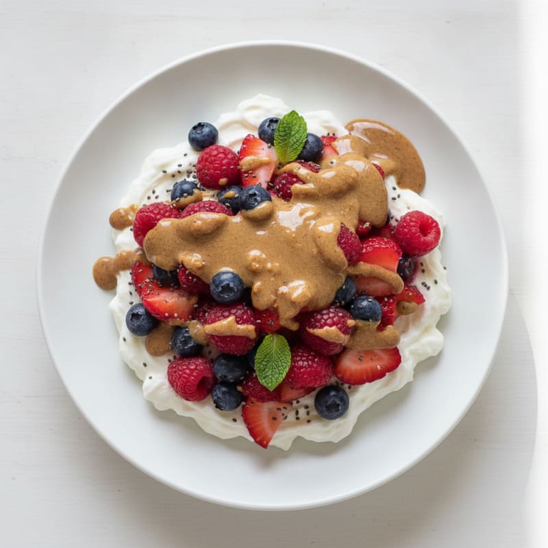 Greek Yogurt Protein Parfait with Mixed Berries and Almond Butter
