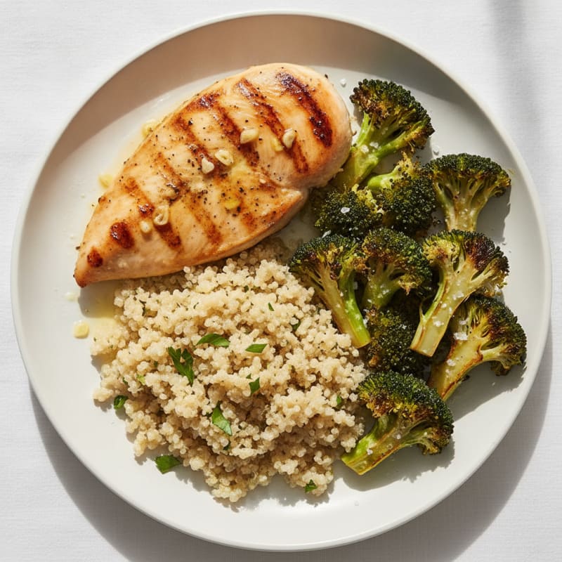 Grilled Chicken Breast with Quinoa and Roasted Broccoli