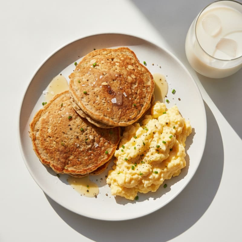 Protein-Packed Oat Pancakes with Silky Scrambled Eggs