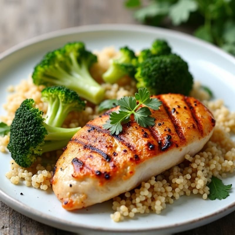 Grilled Chicken Breast with Quinoa and Roasted Broccoli