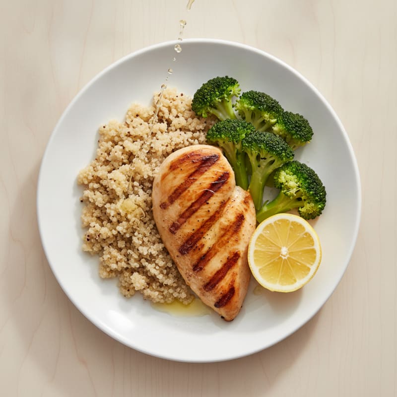 Grilled Chicken Breast with Quinoa and Steamed Broccoli