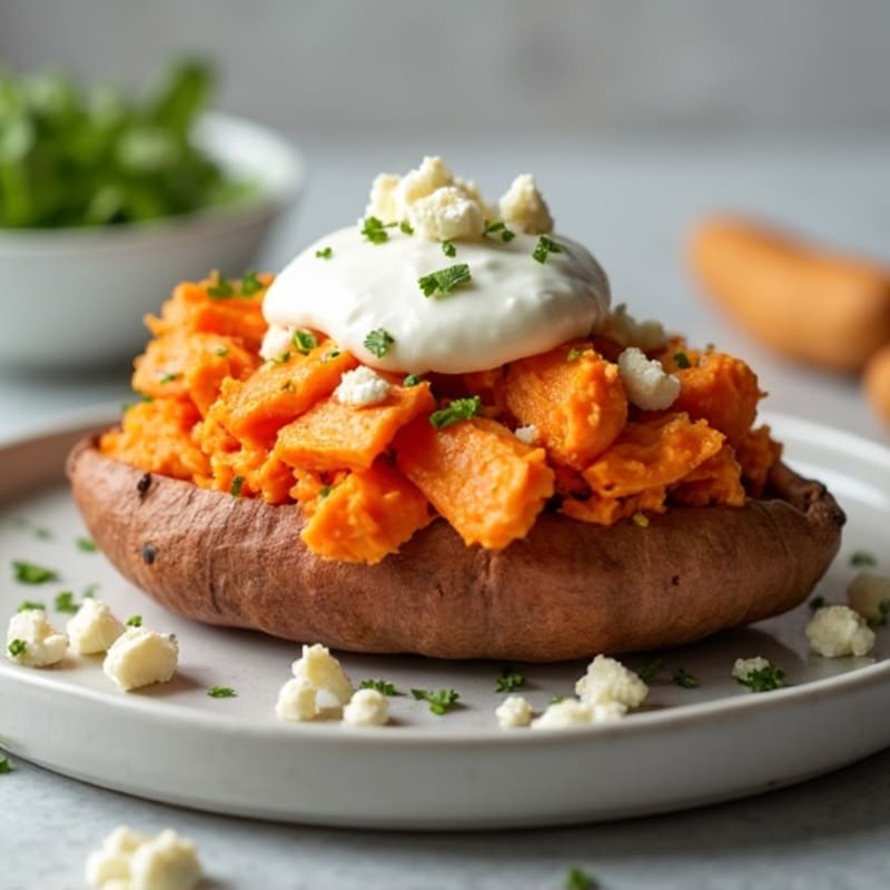 Creamy Buffalo Chicken Stuffed Sweet Potatoes