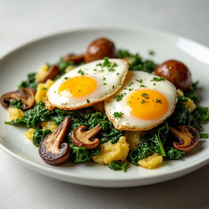 Chicken Sausage and Spinach Egg Scramble with Sautéed Mushrooms