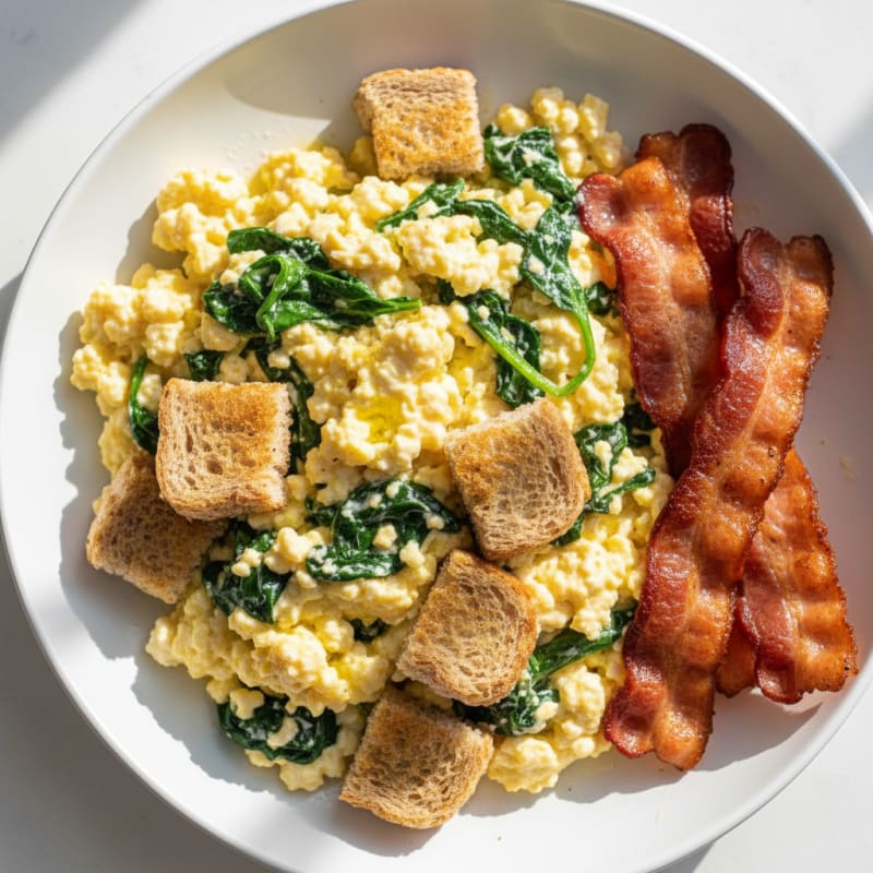 Cottage Cheese Scramble with Spinach and Turkey Bacon