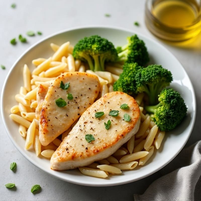 Lemon Garlic Chicken with Whole Wheat Pasta and Roasted Broccoli