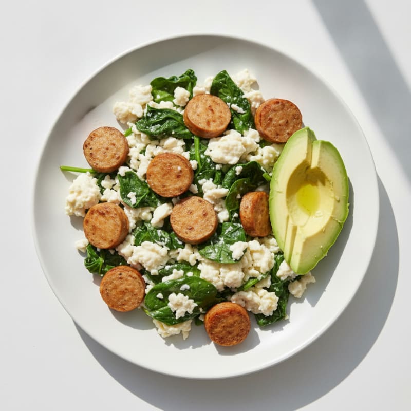 Egg White Spinach Scramble with Turkey Sausage