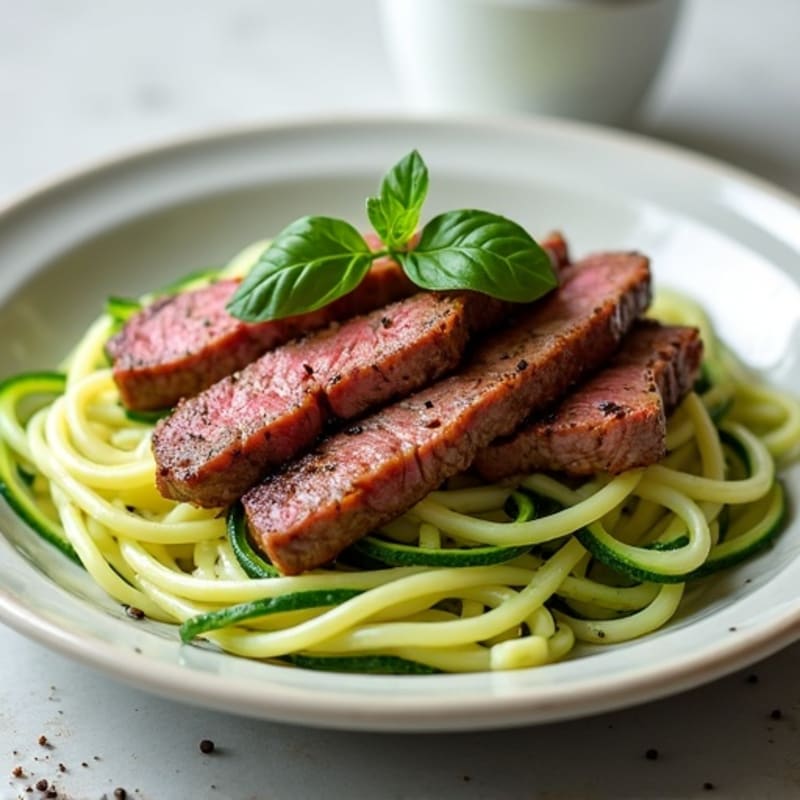Seared Lean Beef Strips with Zucchini Noodles