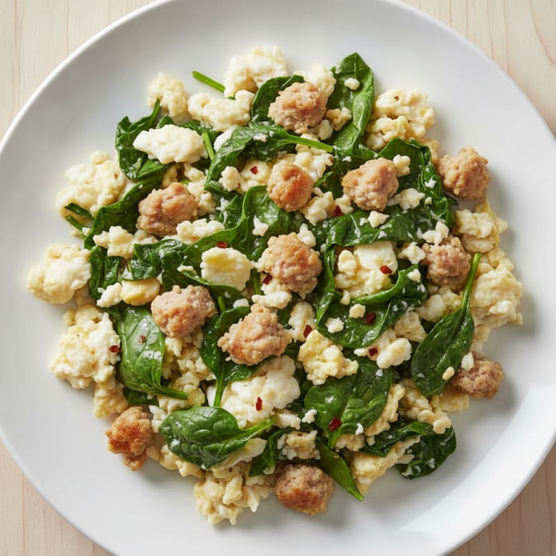Egg White Scramble with Turkey Sausage and Spinach