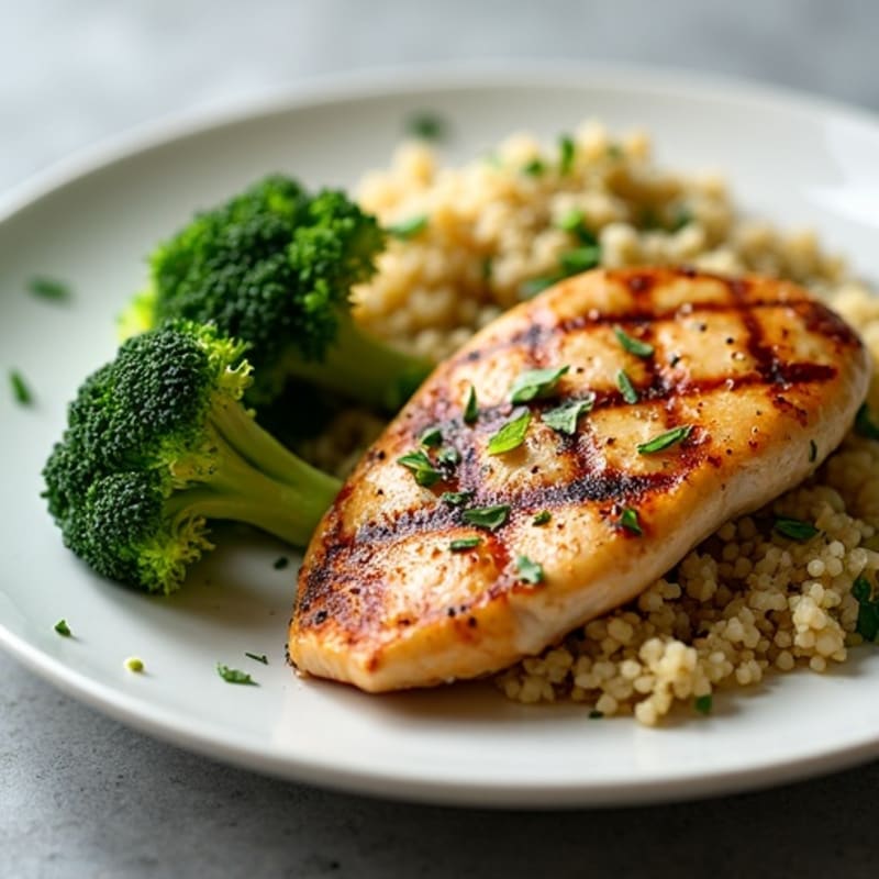 Grilled Chicken Breast with Quinoa and Steamed Broccoli