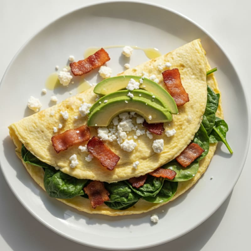 Egg White Spinach Omelet with Turkey Bacon