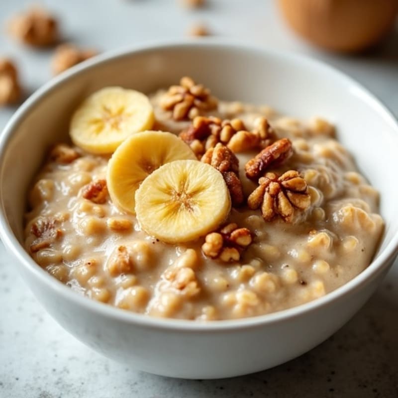 Creamy Protein Oatmeal with Caramelized Banana and Walnuts