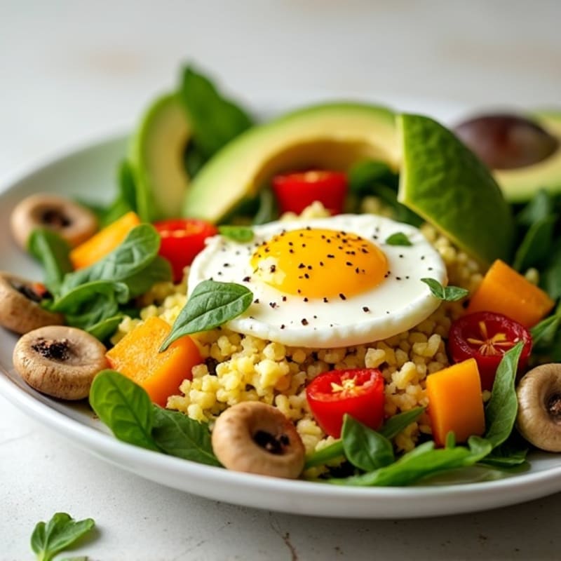 Egg White Veggie Scramble with Cottage Cheese and Fresh Spinach