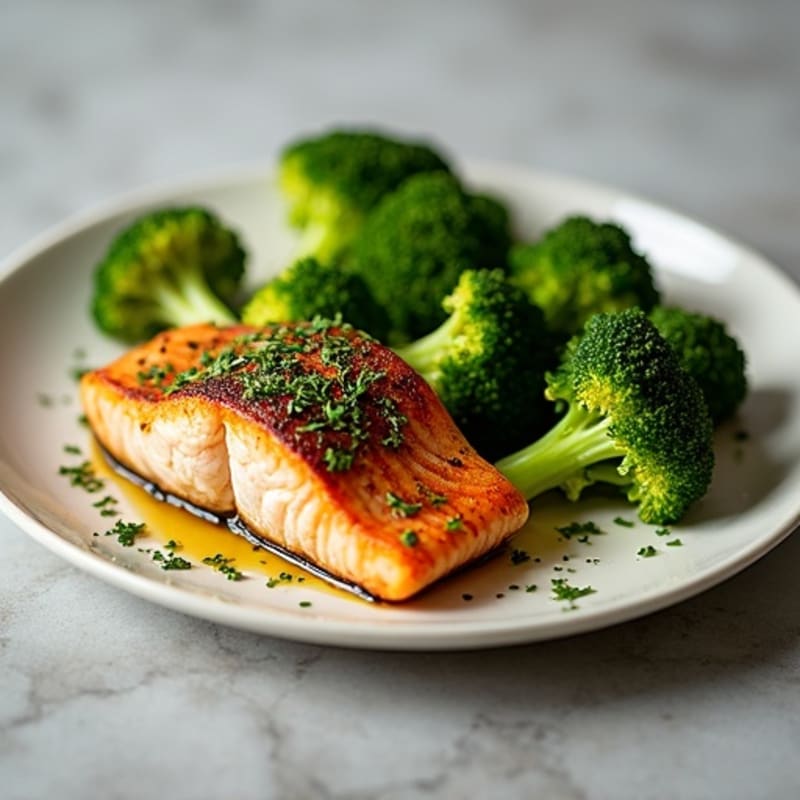 Herb-Crusted Pan Seared Salmon with Roasted Broccoli