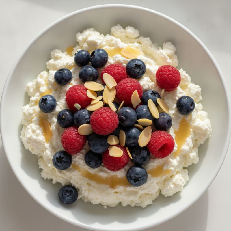 Creamy Cottage Cheese Protein Bowl with Berries and Almonds