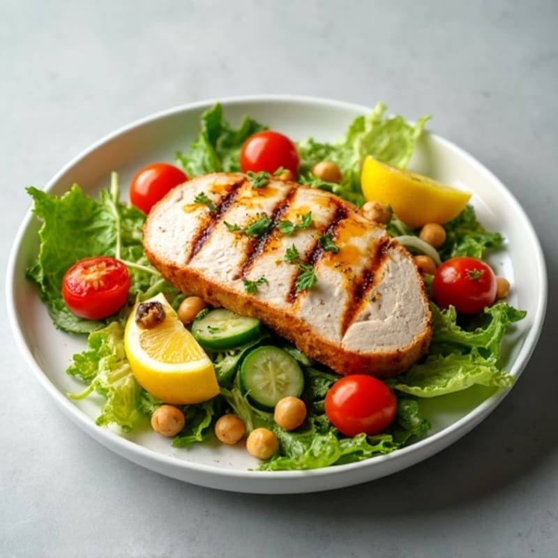 Grilled Turkey Breast Salad with Crisp Romaine and Chickpeas
