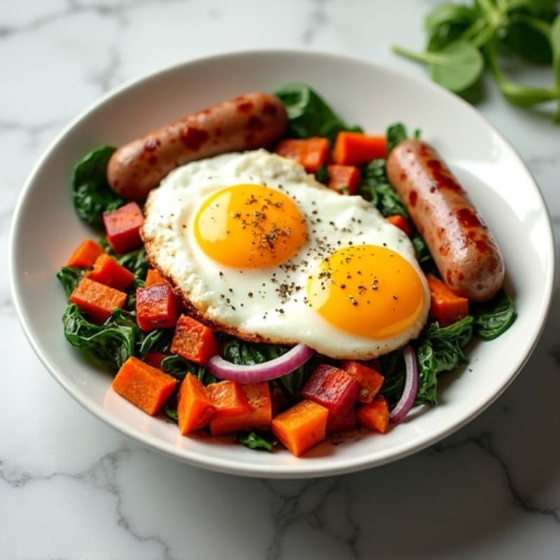 Protein-Packed Sweet Potato Hash with Eggs and Turkey Sausage