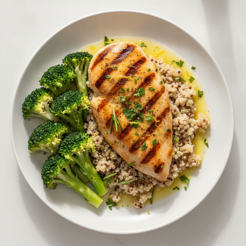 Grilled Chicken Breast with Quinoa and Steamed Broccoli