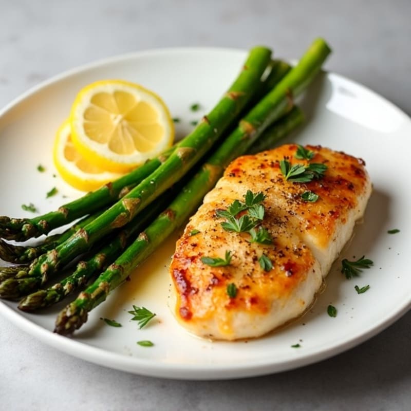 Lemon Garlic Pan-Seared Chicken with Roasted Asparagus