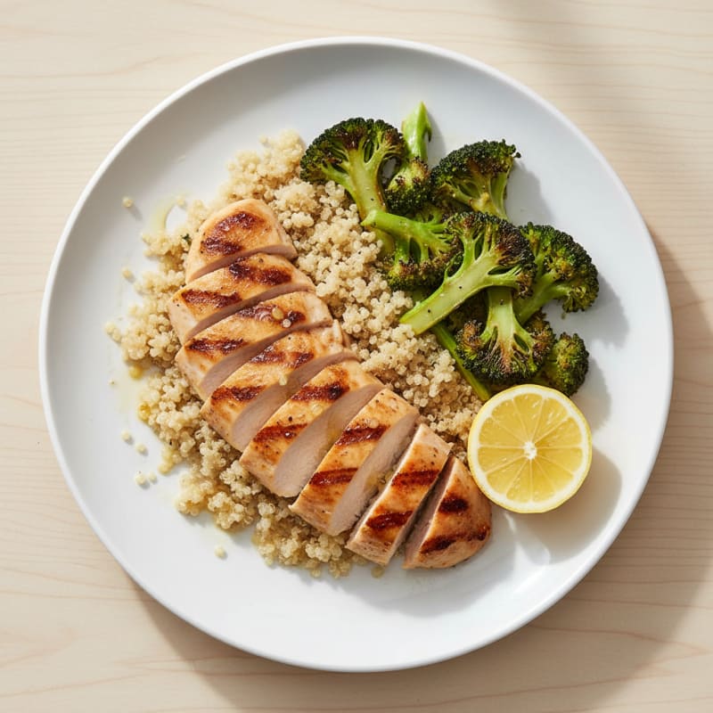 Grilled Chicken Breast with Quinoa and Roasted Broccoli