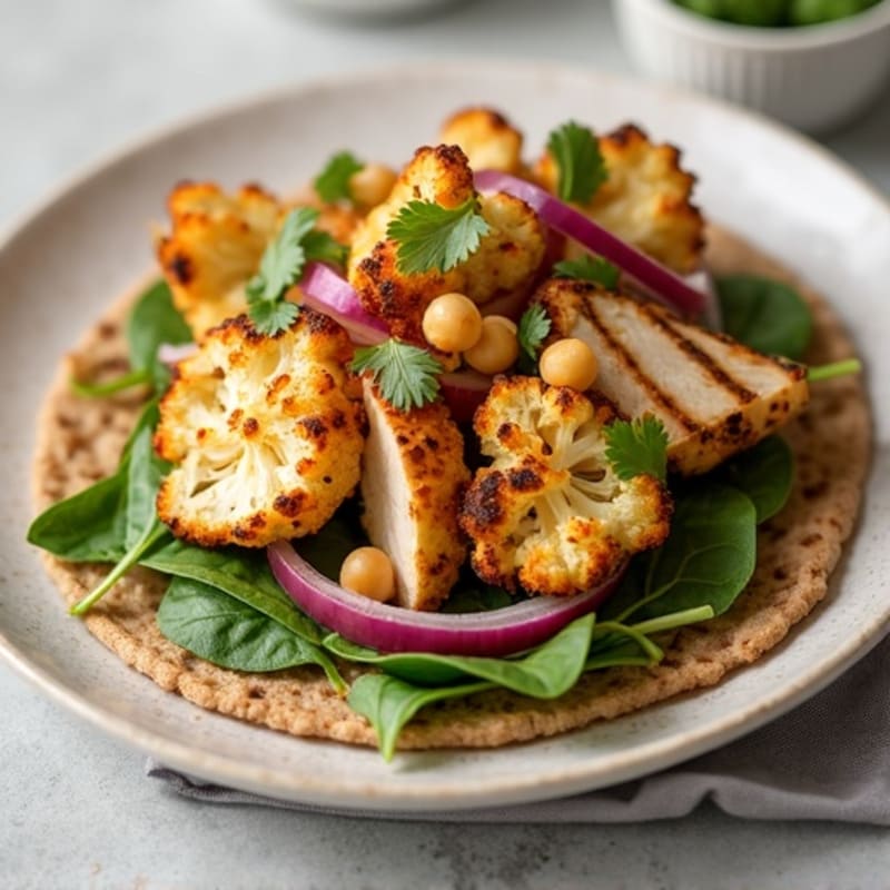 Crispy Whole Wheat Cauliflower Stuffed Flatbread with Grilled Chicken