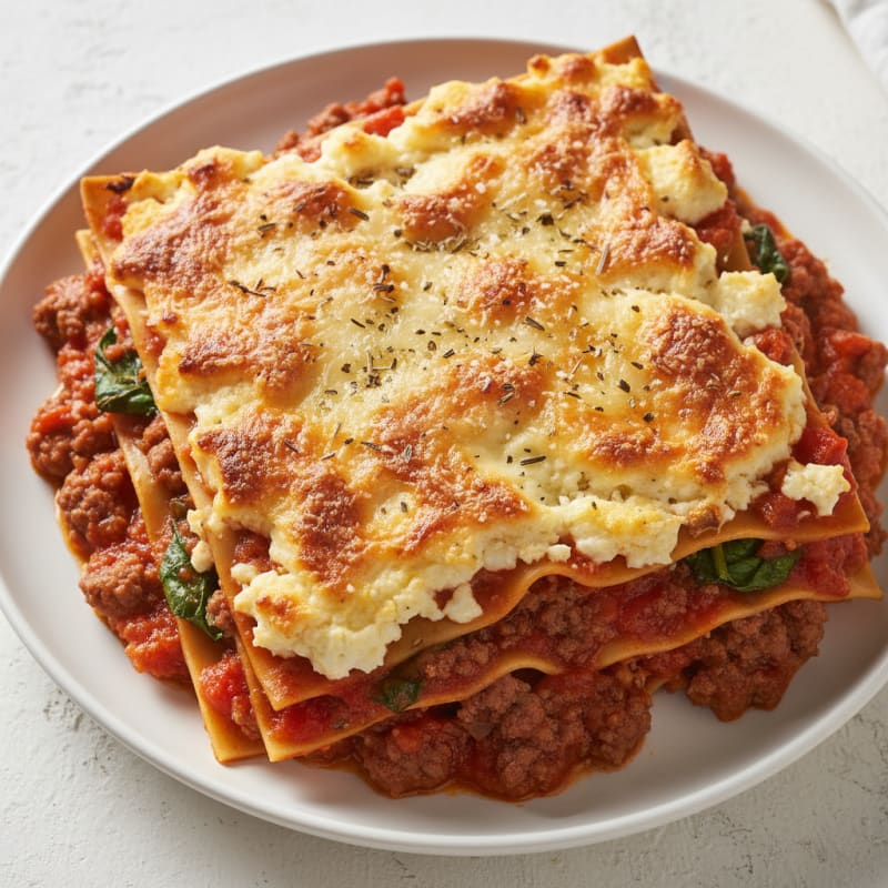 Creamy Baked Lasagna with Rich Meat Sauce