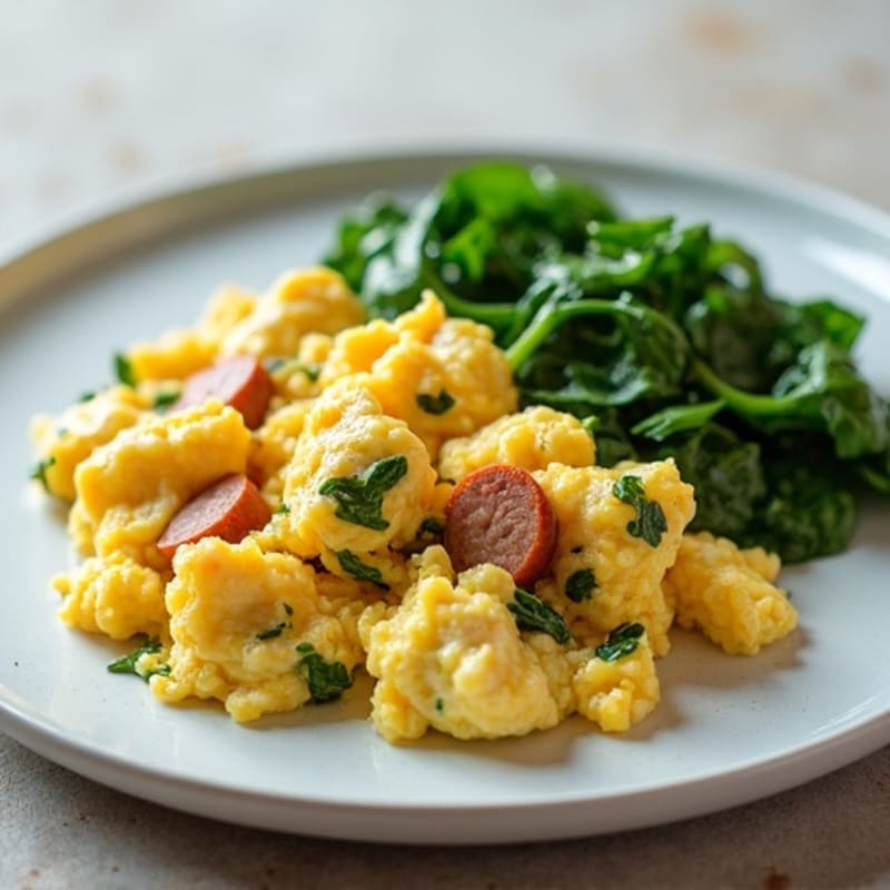 Egg White Scramble with Turkey Sausage and Sautéed Spinach