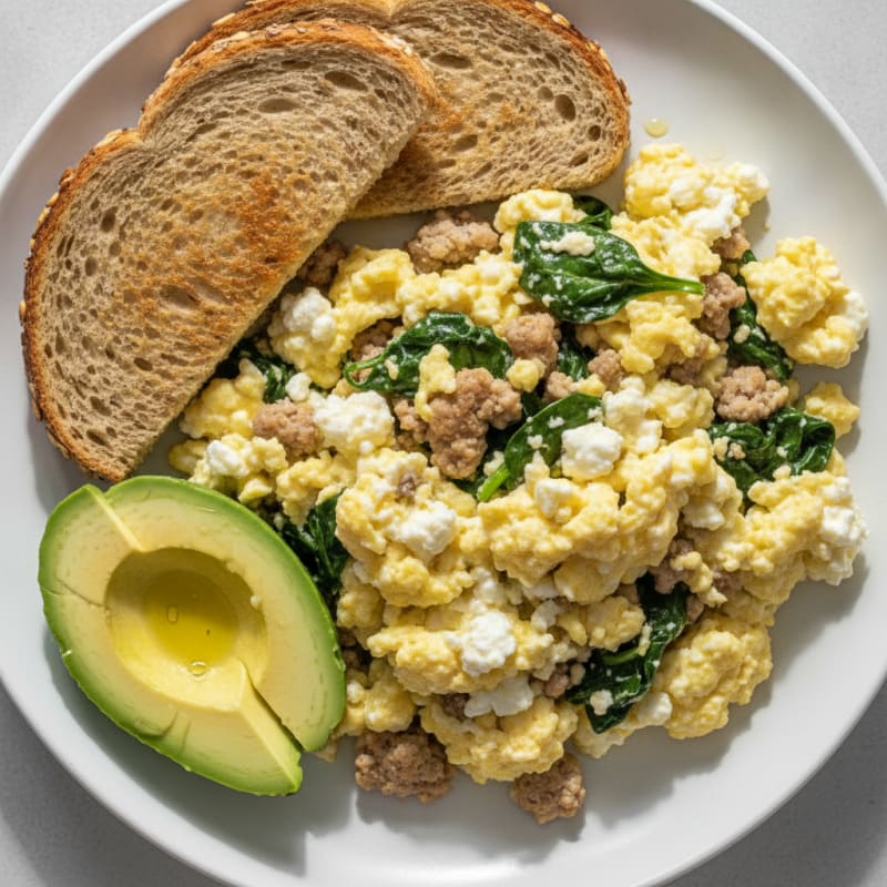 Cottage Cheese Egg Scramble with Turkey and Spinach