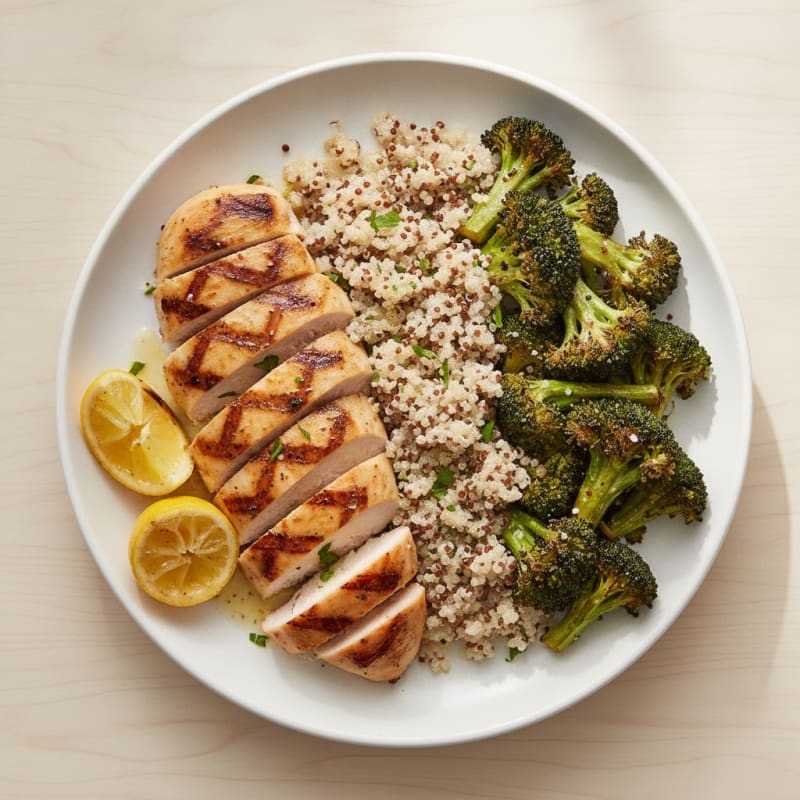 Grilled Chicken Breast with Quinoa and Roasted Broccoli