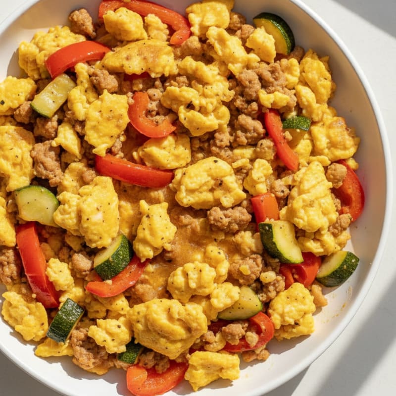 Hearty Scrambled Eggs with Roasted Vegetables