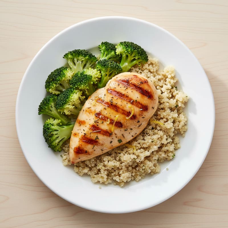 Grilled Chicken Breast with Quinoa and Steamed Broccoli