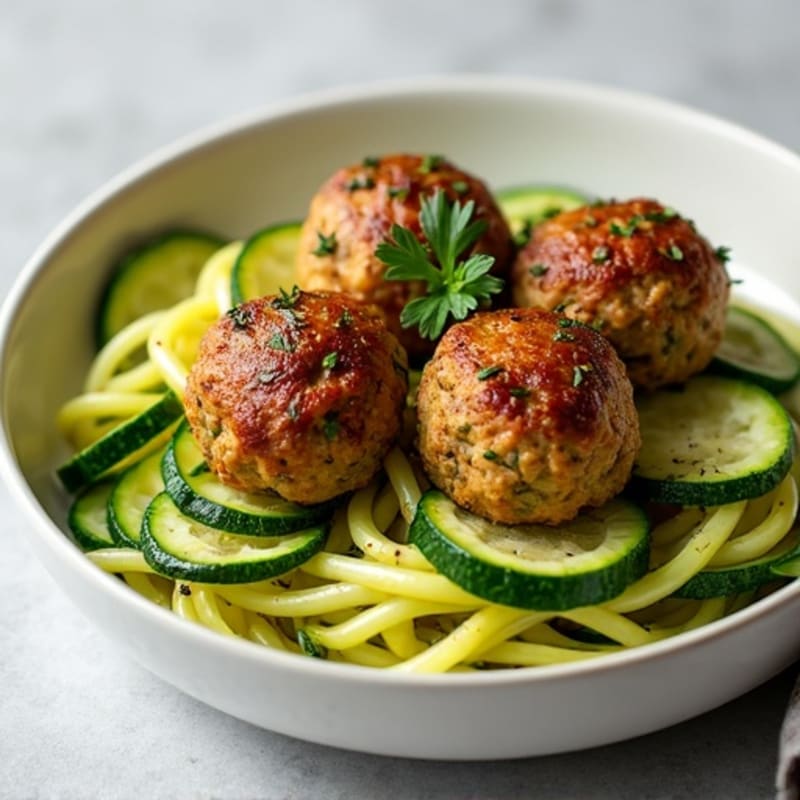Herb-Roasted Ground Turkey Meatballs with Zucchini Noodles