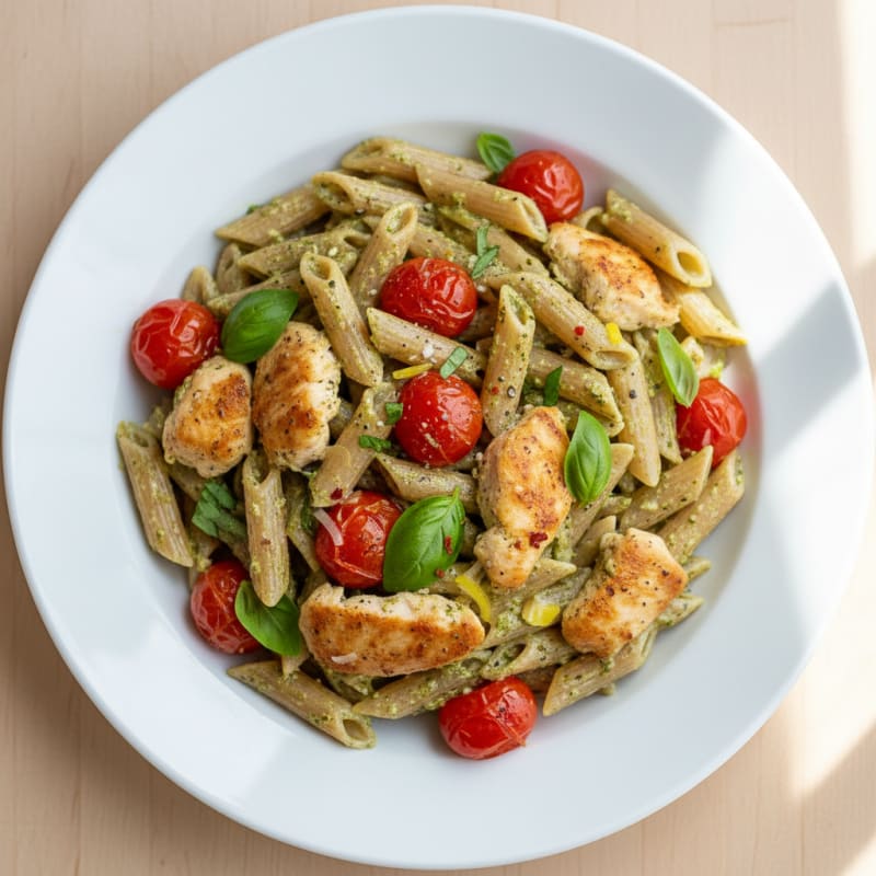 Creamy Pesto Chicken Pasta with Zesty Tomatoes