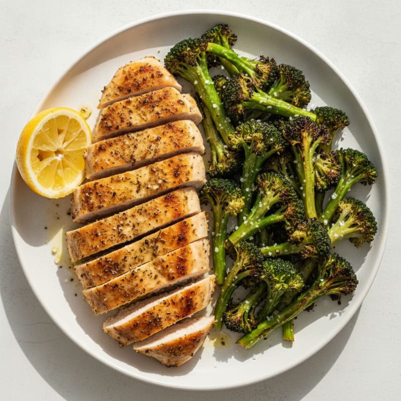 Grilled Chicken Breast with Roasted Broccoli and Lemon