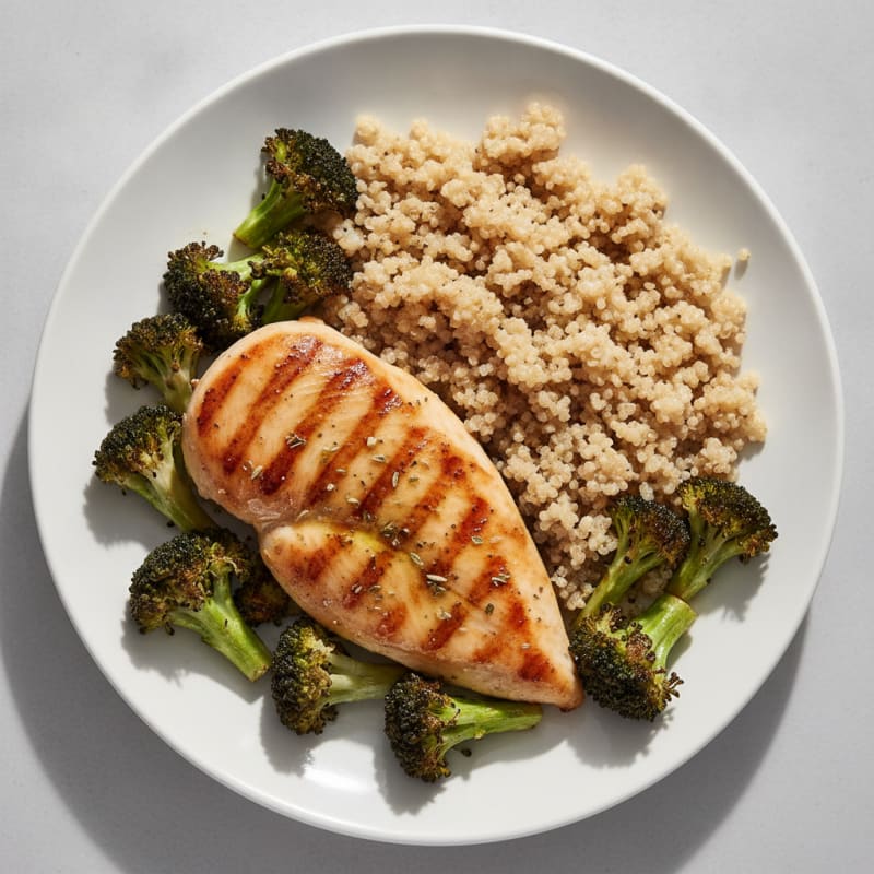 Grilled Chicken Breast with Quinoa and Roasted Broccoli