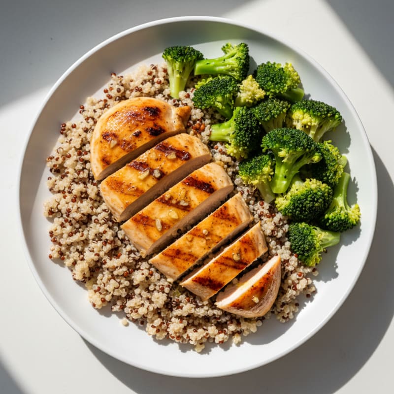 Grilled Chicken Breast with Quinoa and Steamed Broccoli